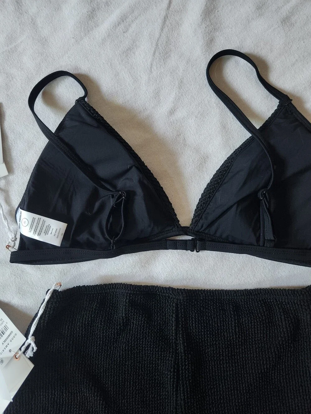 Good American Black Textured Bikini Top Swim Shorts Set XL L/XL NWT